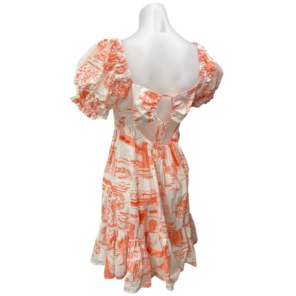 Urban Outfitters Wonderland Orange Puff Sleeve Ruffle Cutout Mini A-Line Dress L - Picture 9 of 12